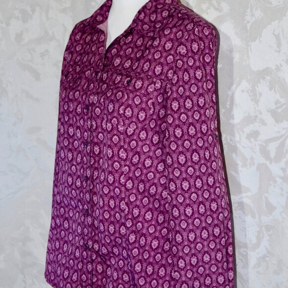Eddie Bauer Size L | Purple Pink Ornate Paisley Long Sleeve Button Down Shirt - Picture 3 of 5